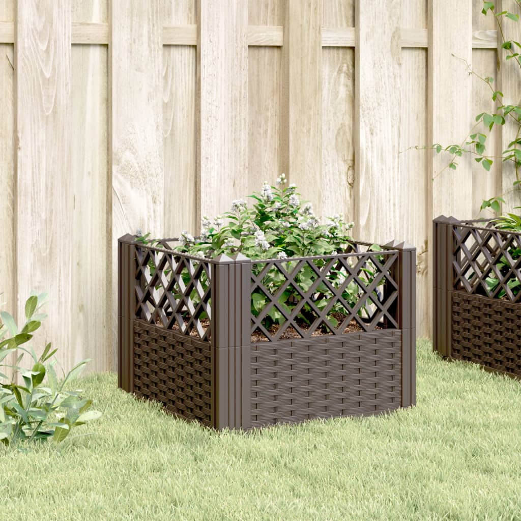 vidaXL Jardinieră de grădină cu țăruși, maro, 43,5x43,5x43,5 cm, PP vidaXL Jardinieră de grădină cu țăruși, maro, 43,5x43,5x43,5 cm, PP