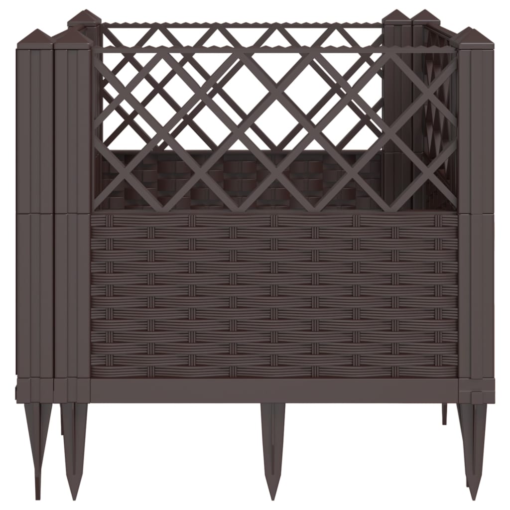 vidaXL Jardinieră de grădină cu țăruși, maro, 43,5x43,5x43,5 cm, PP vidaXL Jardinieră de grădină cu țăruși, maro, 43,5x43,5x43,5 cm, PP
