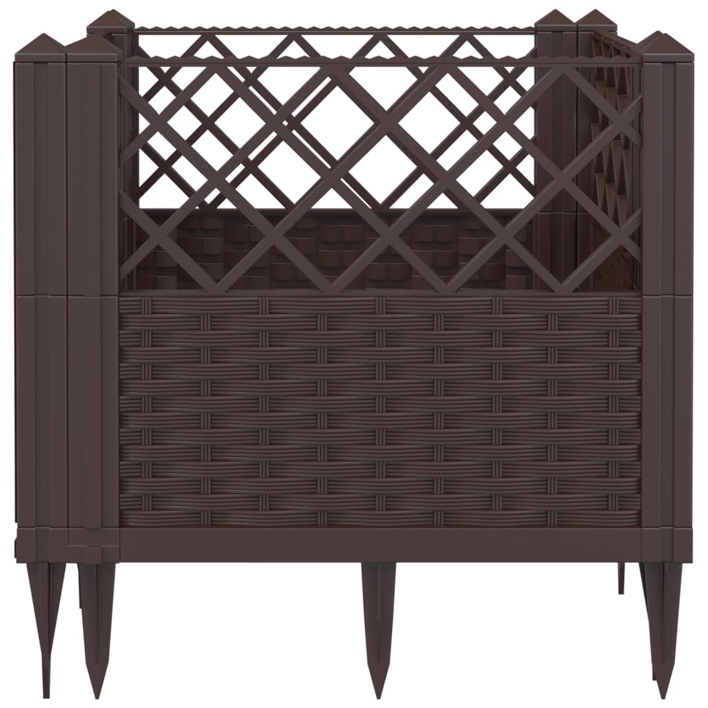 vidaXL Jardinieră de grădină cu țăruși, maro, 43,5x43,5x43,5 cm, PP vidaXL Jardinieră de grădină cu țăruși, maro, 43,5x43,5x43,5 cm, PP