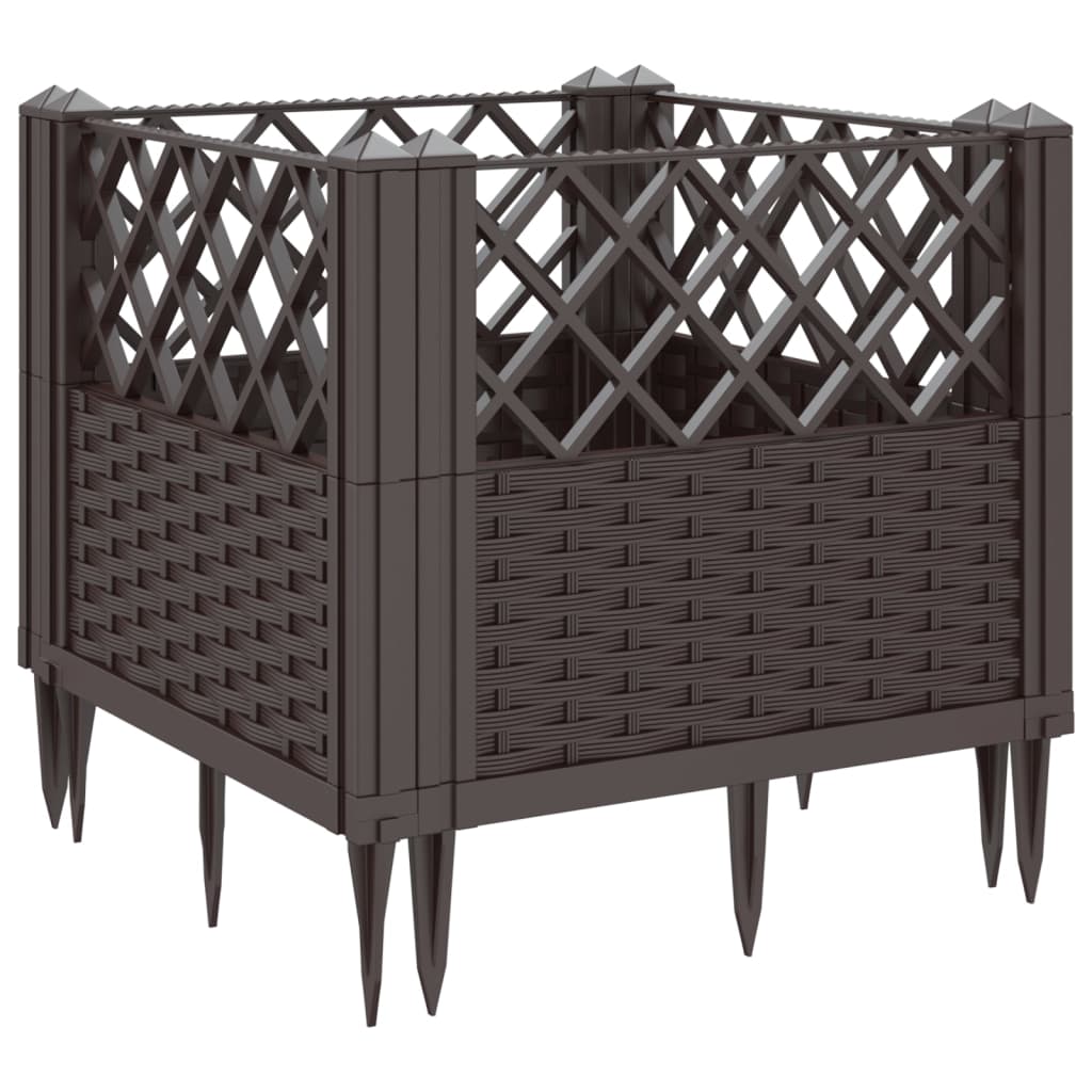 vidaXL Jardinieră de grădină cu țăruși, maro, 43,5x43,5x43,5 cm, PP vidaXL Jardinieră de grădină cu țăruși, maro, 43,5x43,5x43,5 cm, PP