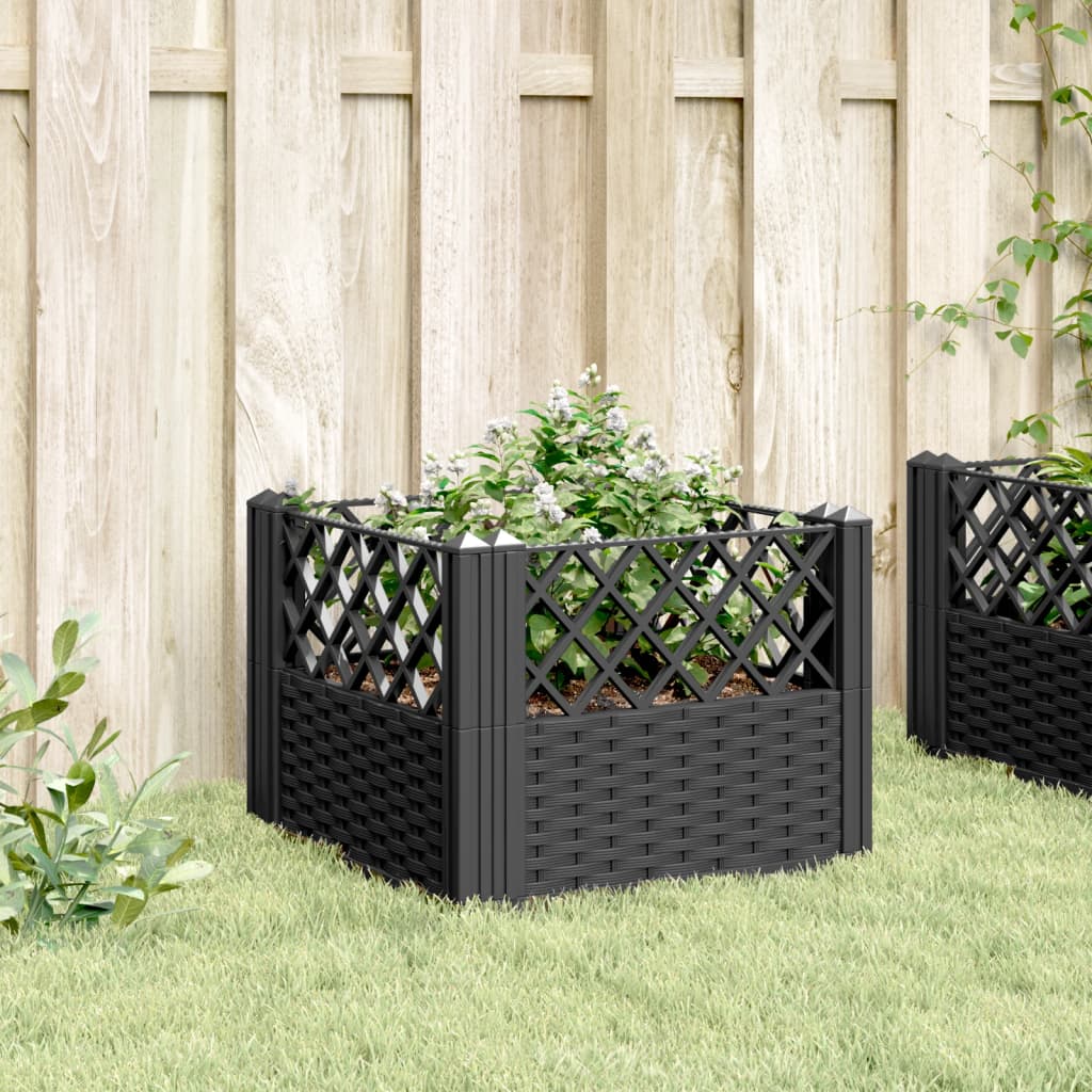 vidaXL Jardinieră de grădină cu spalier, negru, 43,5x43,5x43,5 cm, PP