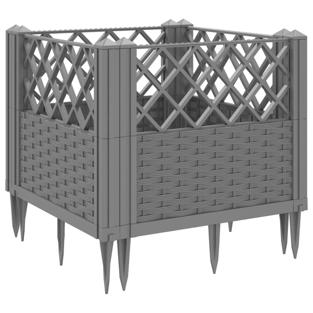 vidaXL Jardinieră grădină cu țăruși gri deschis, 43,5x43,5x43,5 cm, PP vidaXL Jardinieră grădină cu țăruși gri deschis, 43,5x43,5x43,5 cm, PP