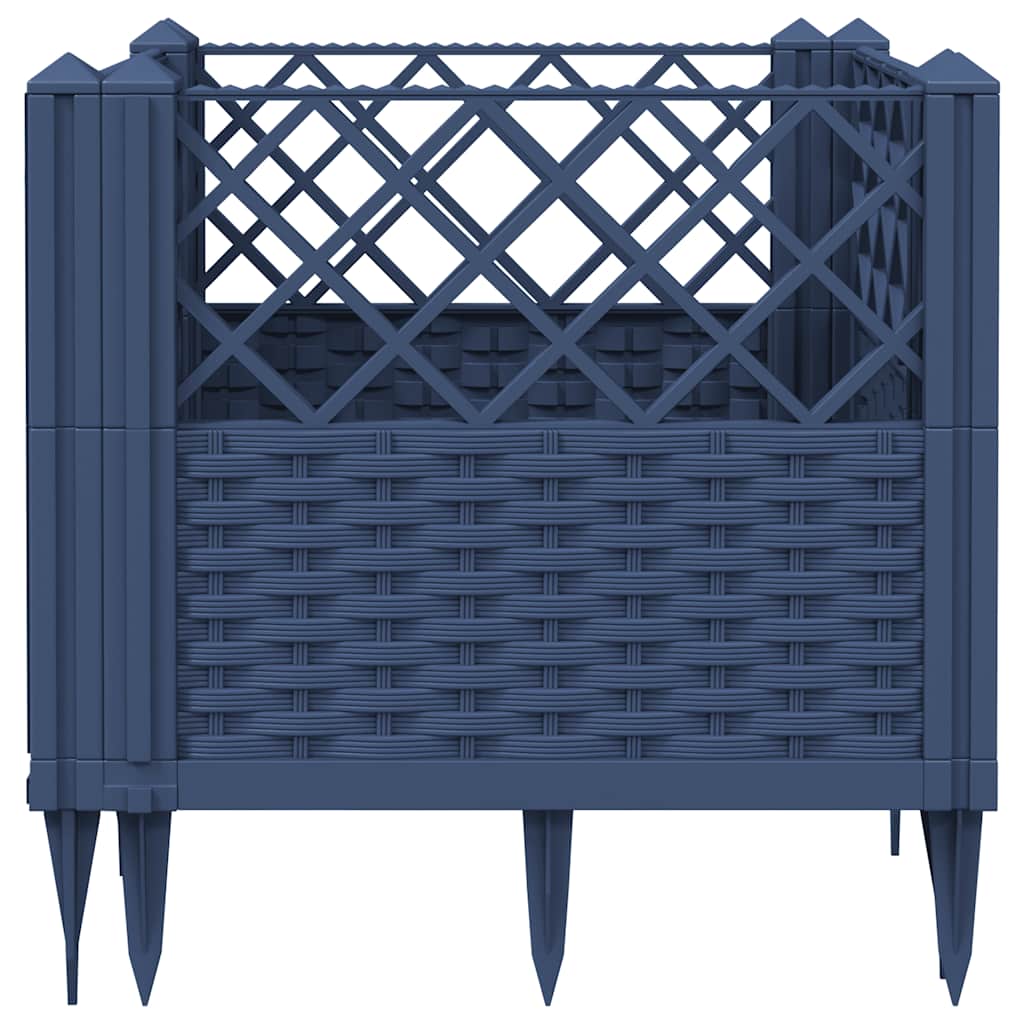 vidaXL Jardinieră de grădină cu țăruși, albastru gri, 43,5x43,5x43,5 cm, PP