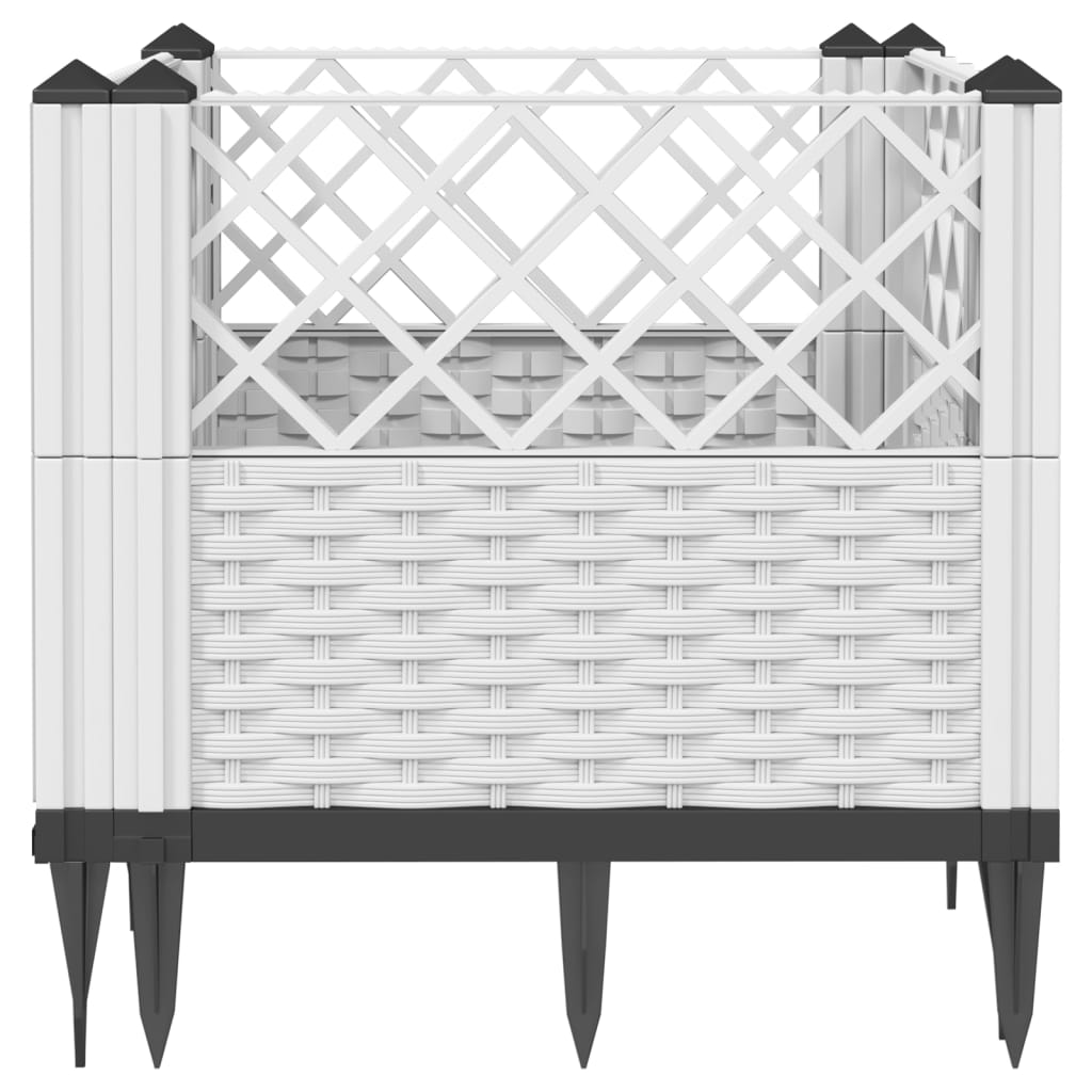 vidaXL Jardinieră de grădină cu țăruși, alb, 43,5x43,5x43,5 cm, PP