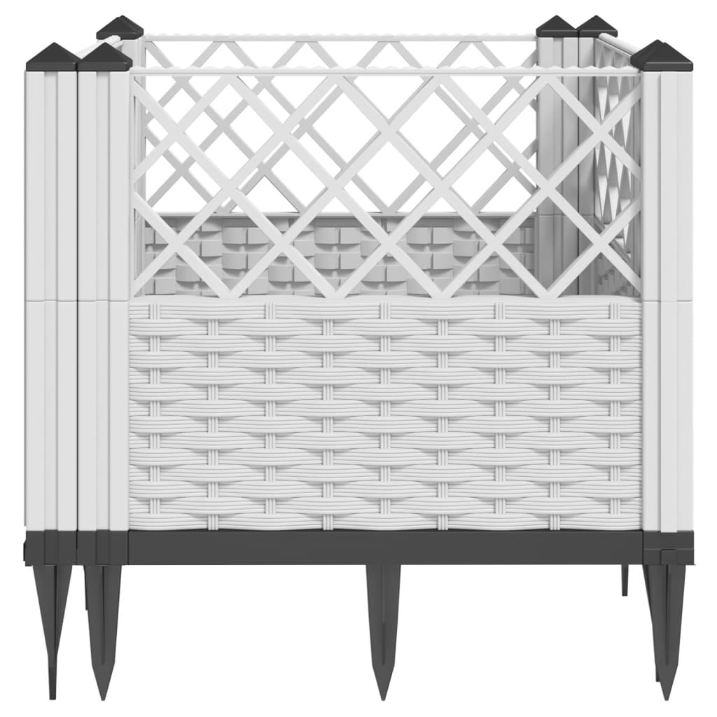 vidaXL Jardinieră de grădină cu țăruși, alb, 43,5x43,5x43,5 cm, PP