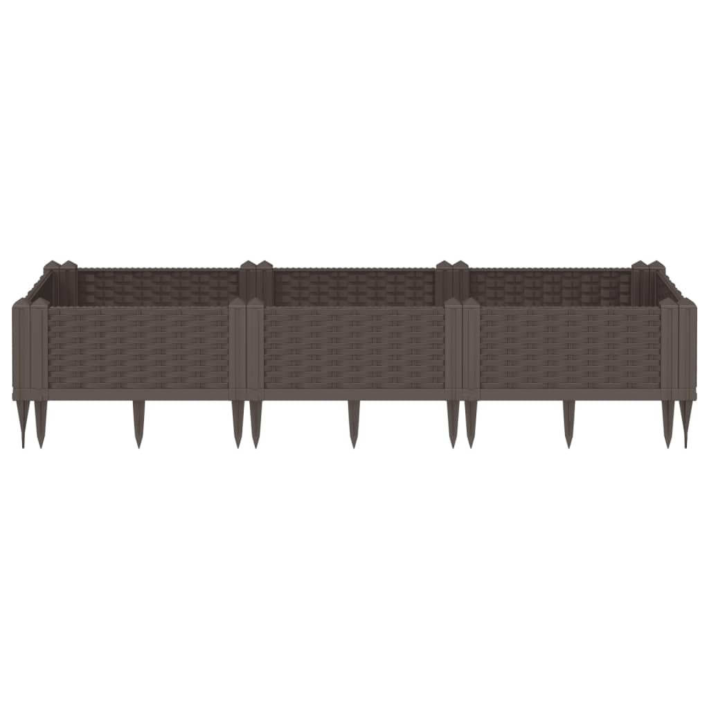 vidaXL Jardinieră de grădină cu țăruși, maro, 125x40x28,5 cm, PP vidaXL Jardinieră de grădină cu țăruși, maro, 125x40x28,5 cm, PP