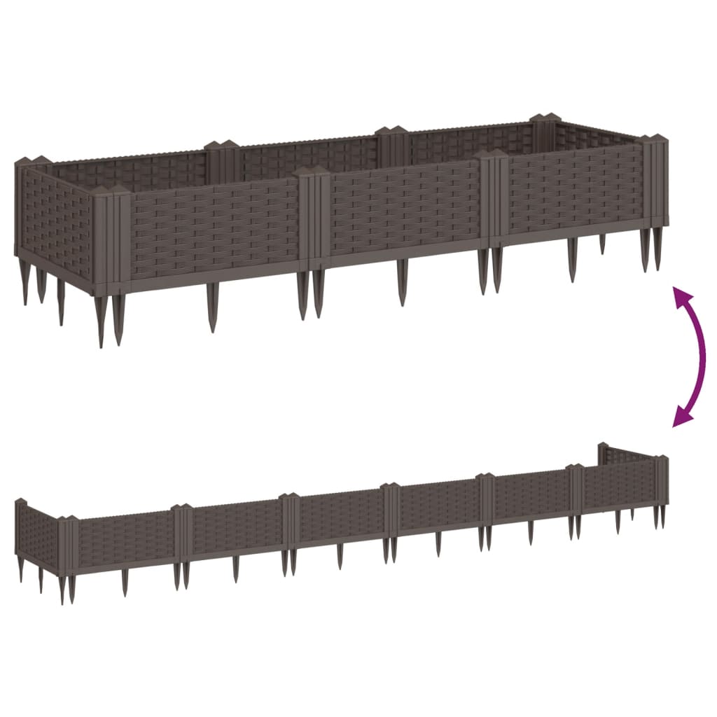 vidaXL Jardinieră de grădină cu țăruși, maro, 125x40x28,5 cm, PP vidaXL Jardinieră de grădină cu țăruși, maro, 125x40x28,5 cm, PP