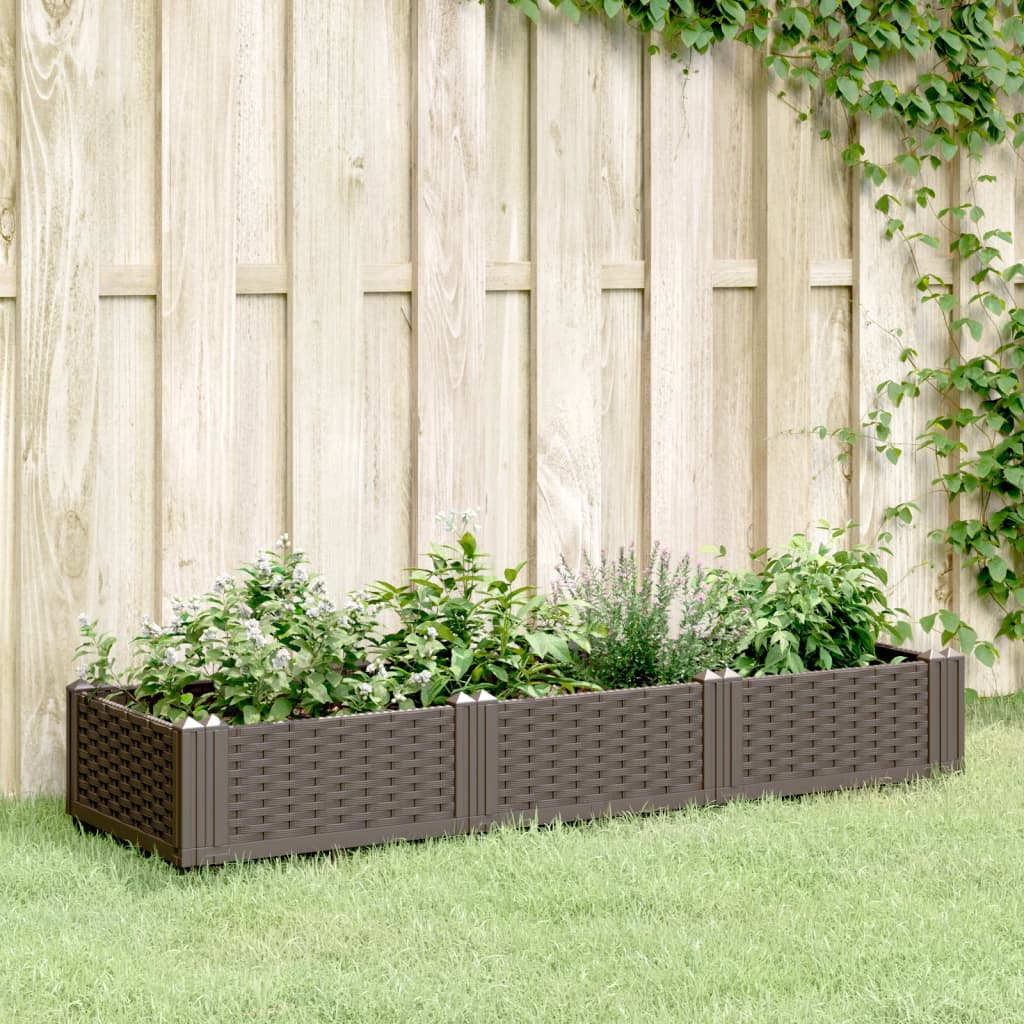 vidaXL Jardinieră de grădină cu țăruși, maro, 125x40x28,5 cm, PP vidaXL Jardinieră de grădină cu țăruși, maro, 125x40x28,5 cm, PP