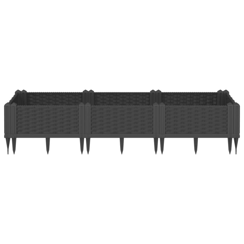 vidaXL Jardinieră de grădină cu țăruși, negru, 125x40x28,5 cm, PP vidaXL Jardinieră de grădină cu țăruși, negru, 125x40x28,5 cm, PP