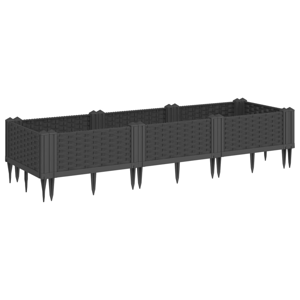 vidaXL Jardinieră de grădină cu țăruși, negru, 125x40x28,5 cm, PP vidaXL Jardinieră de grădină cu țăruși, negru, 125x40x28,5 cm, PP