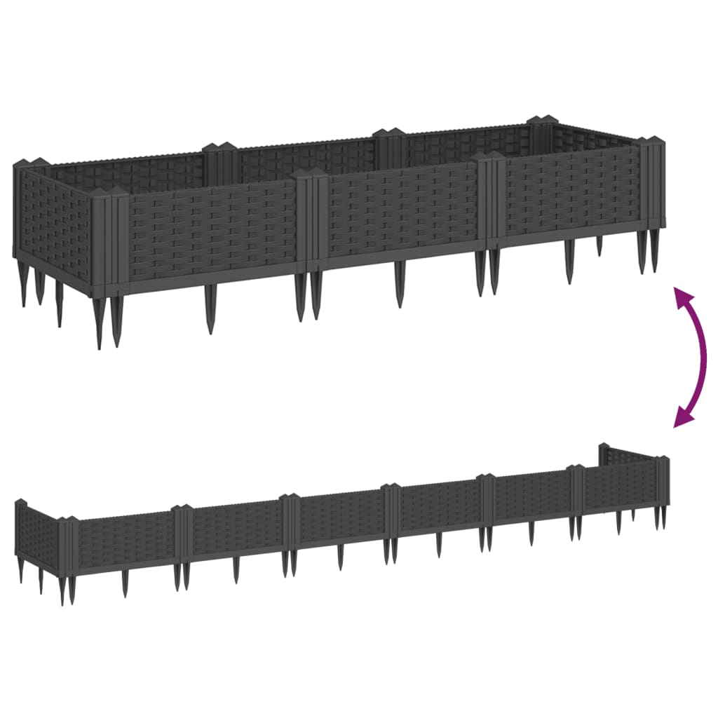 vidaXL Jardinieră de grădină cu țăruși, negru, 125x40x28,5 cm, PP vidaXL Jardinieră de grădină cu țăruși, negru, 125x40x28,5 cm, PP