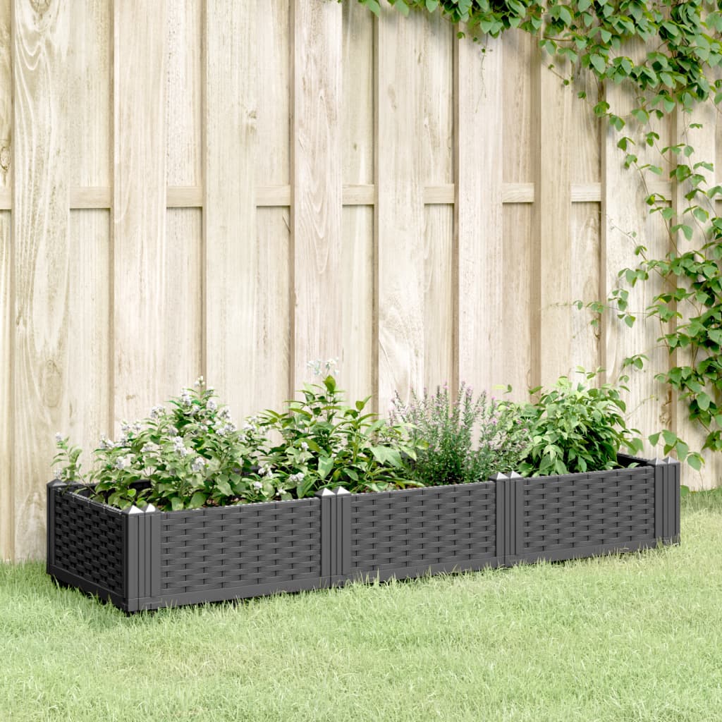 vidaXL Jardinieră de grădină cu țăruși, negru, 125x40x28,5 cm, PP vidaXL Jardinieră de grădină cu țăruși, negru, 125x40x28,5 cm, PP