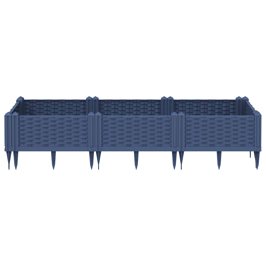 vidaXL Jardinieră de grădină cu țăruși, albastru gri, 125x40x28,5 cm, PP