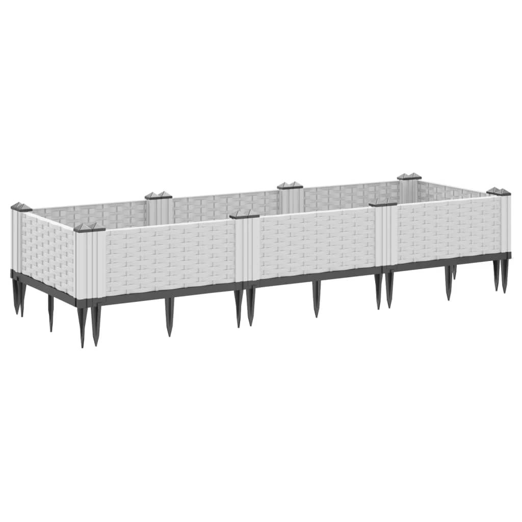 vidaXL Jardinieră de grădină cu țăruși, alb, 125x40x28,5 cm, PP