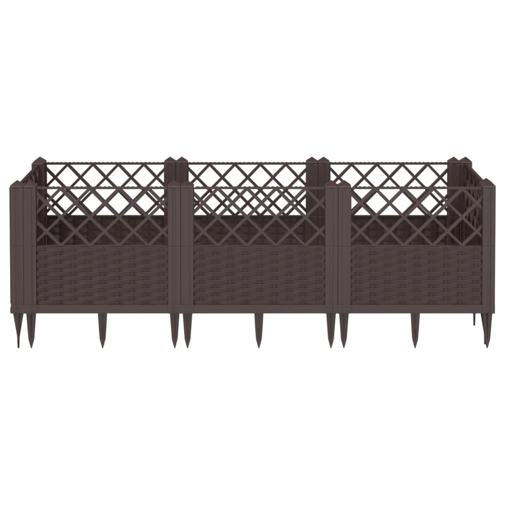 vidaXL Jardinieră de grădină cu țăruși, maro, 123,5x43,5x43,5 cm, PP
