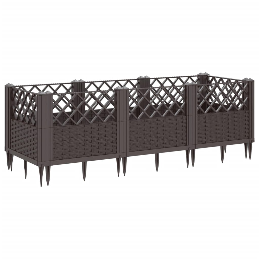vidaXL Jardinieră de grădină cu țăruși, maro, 123,5x43,5x43,5 cm, PP