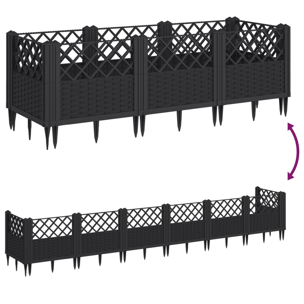 vidaXL Jardinieră de grădină cu spalier, negru, 123,5x43,5x43,5 cm, PP