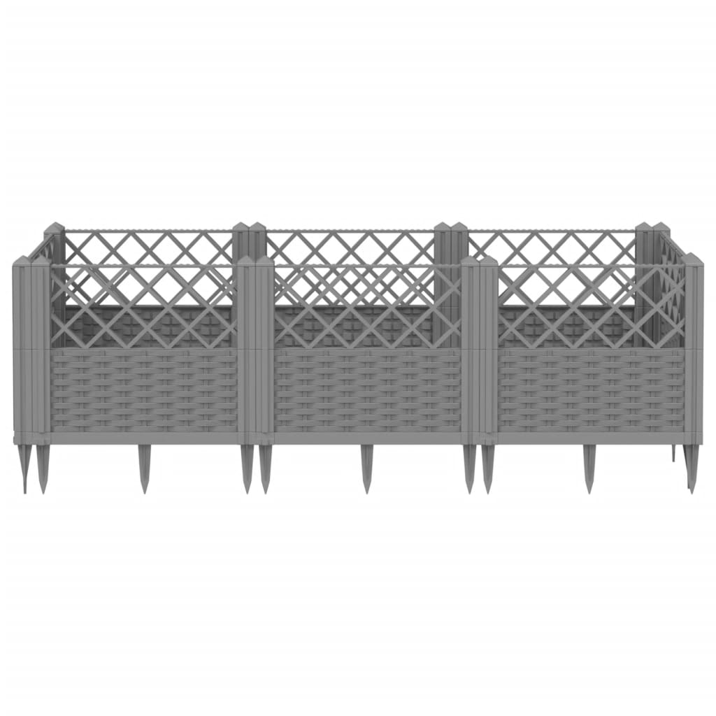 vidaXL Jardinieră grădină cu țăruși gri deschis 123,5x43,5x43,5 cm PP vidaXL Jardinieră grădină cu țăruși gri deschis 123,5x43,5x43,5 cm PP