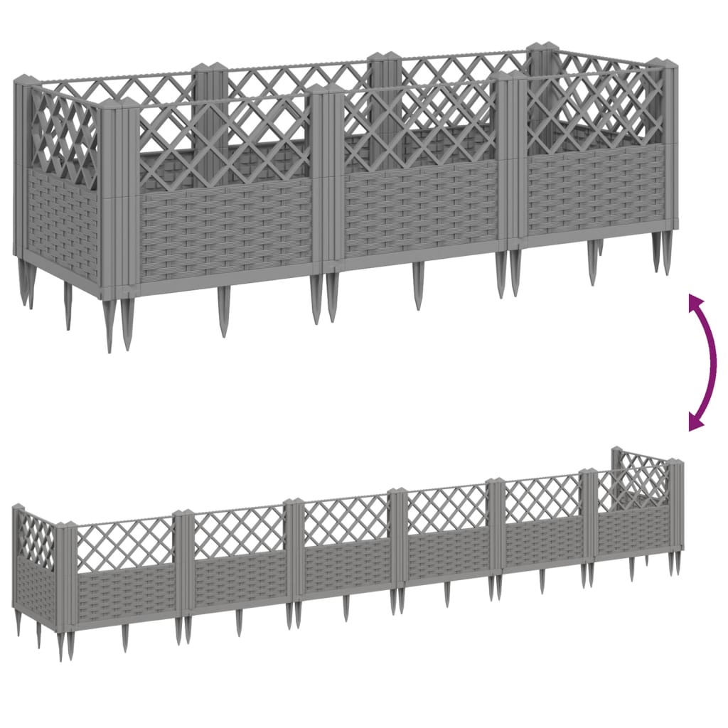 vidaXL Jardinieră grădină cu țăruși gri deschis 123,5x43,5x43,5 cm PP vidaXL Jardinieră grădină cu țăruși gri deschis 123,5x43,5x43,5 cm PP