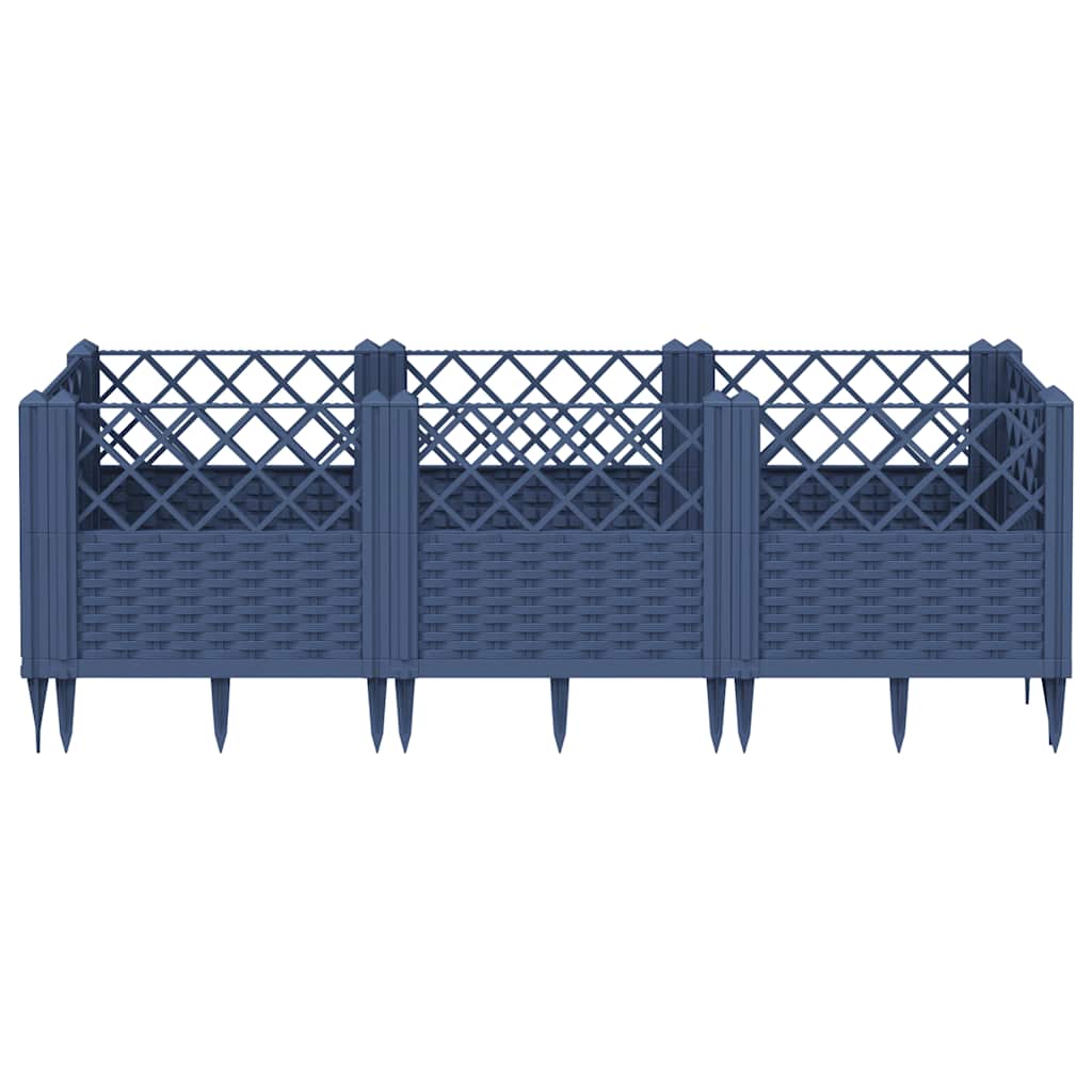 vidaXL Jardinieră de grădină cu țăruși, albastru gri, 123,5x43,5x43,5 cm, PP