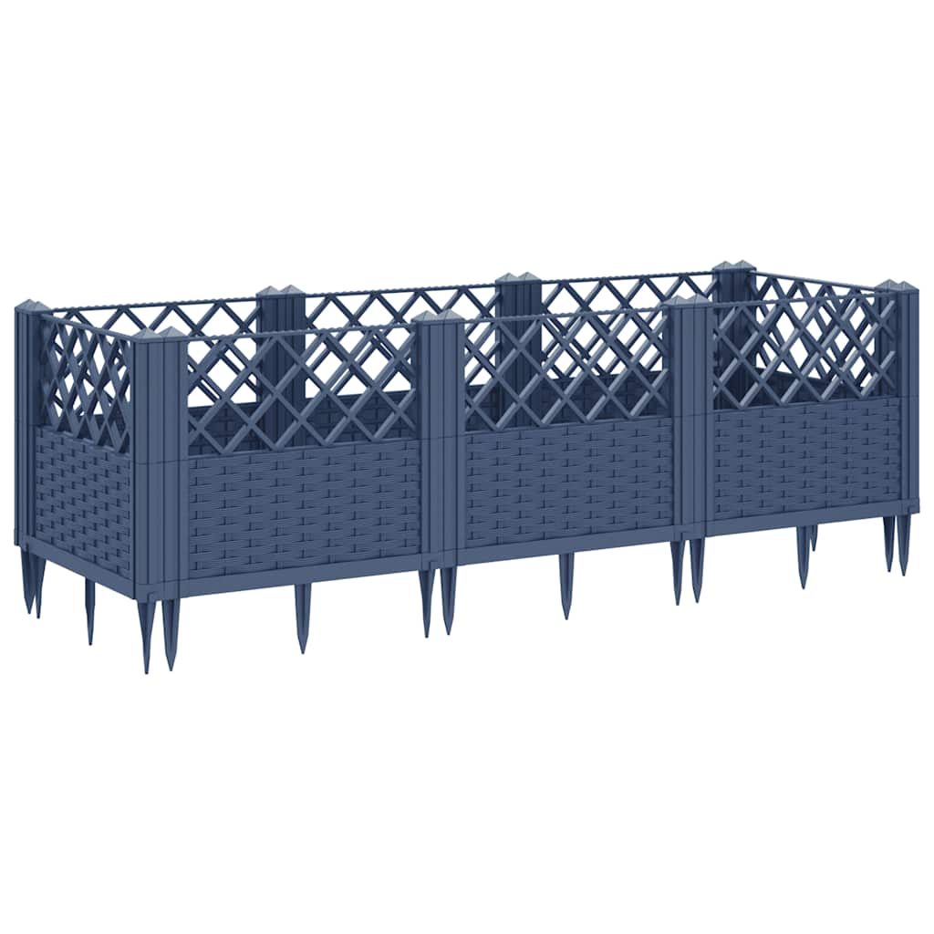 vidaXL Jardinieră de grădină cu țăruși, albastru gri, 123,5x43,5x43,5 cm, PP
