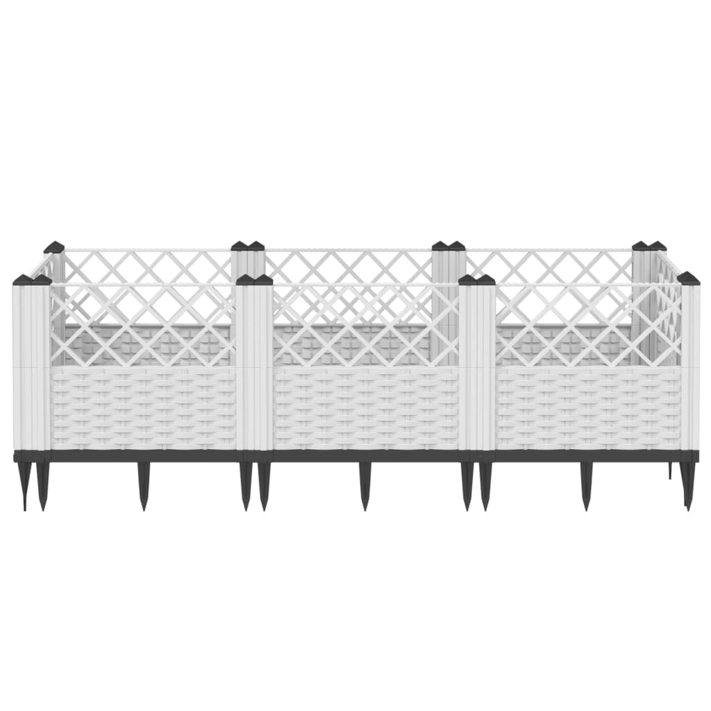vidaXL Jardinieră de grădină cu țăruși, alb, 123,5x43,5x43,5 cm, PP