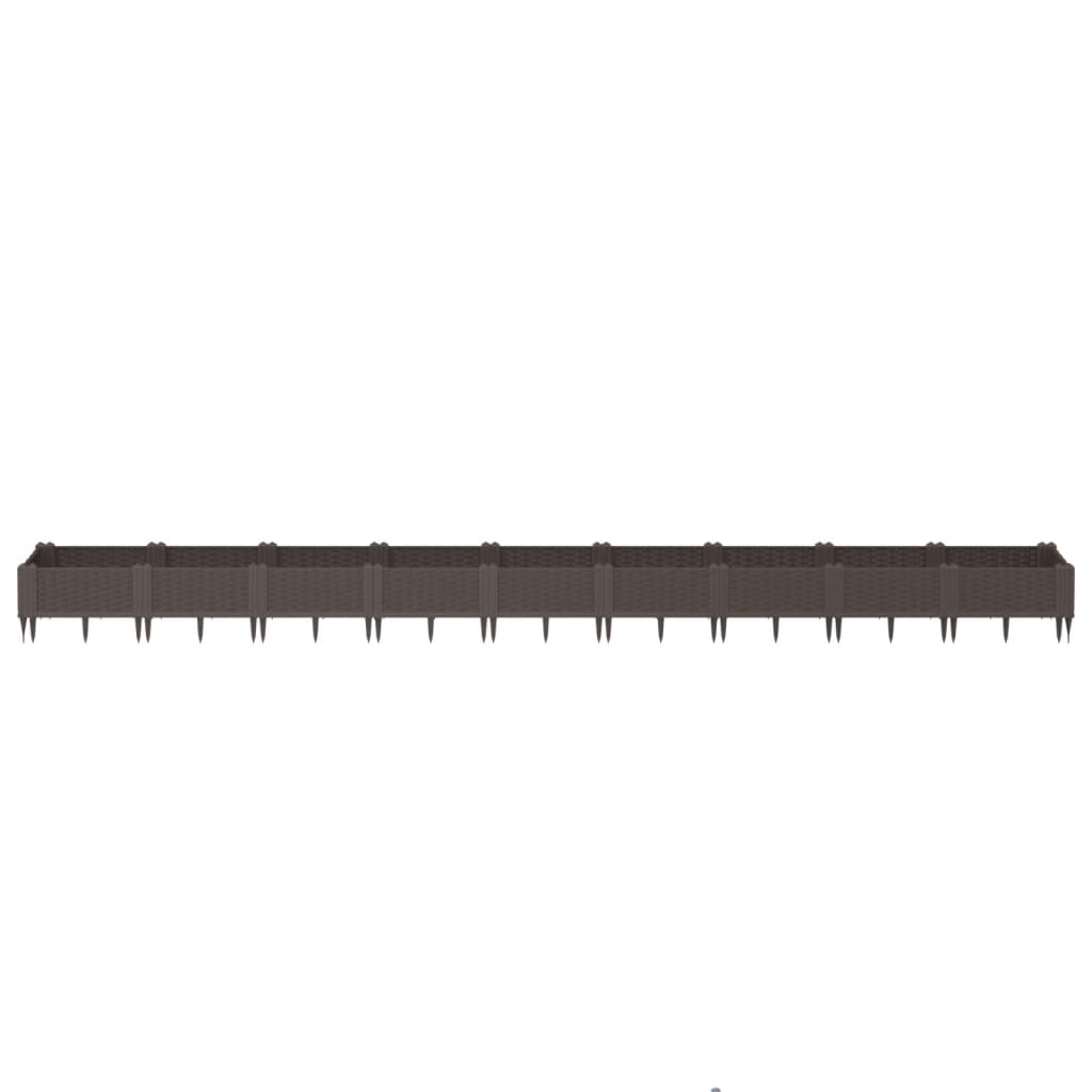vidaXL Jardinieră de grădină cu țăruși, maro, 362,5x42,5x28,5 cm, PP vidaXL Jardinieră de grădină cu țăruși, maro, 362,5x42,5x28,5 cm, PP