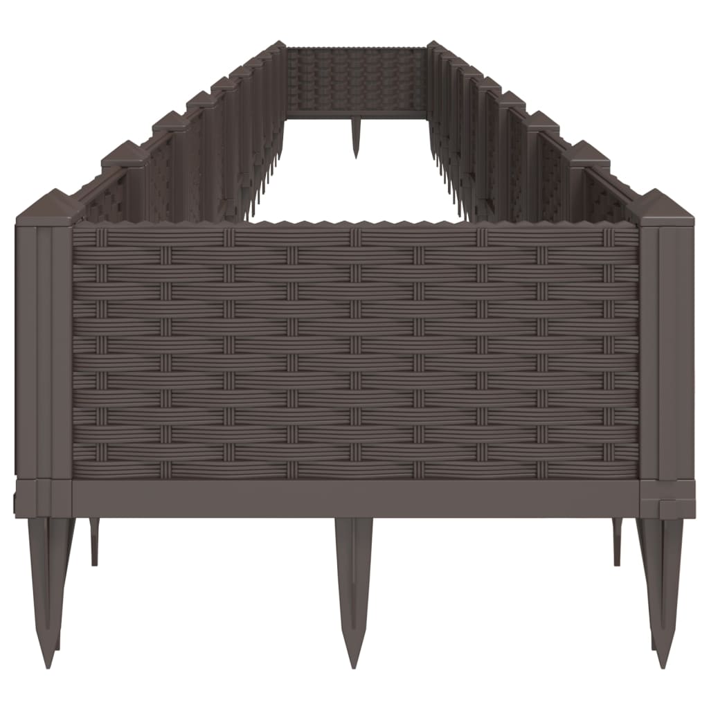 vidaXL Jardinieră de grădină cu țăruși, maro, 362,5x42,5x28,5 cm, PP vidaXL Jardinieră de grădină cu țăruși, maro, 362,5x42,5x28,5 cm, PP