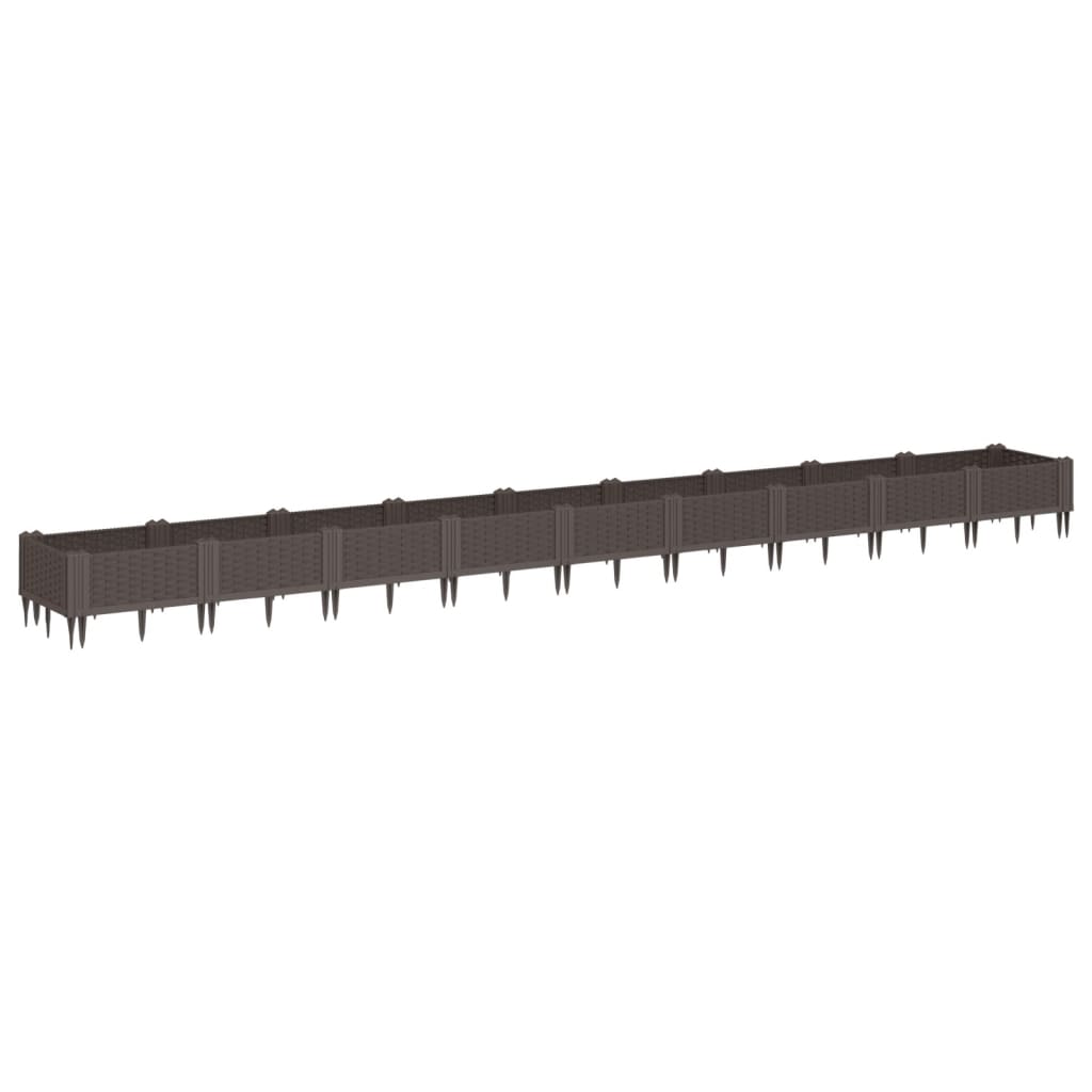 vidaXL Jardinieră de grădină cu țăruși, maro, 362,5x42,5x28,5 cm, PP vidaXL Jardinieră de grădină cu țăruși, maro, 362,5x42,5x28,5 cm, PP