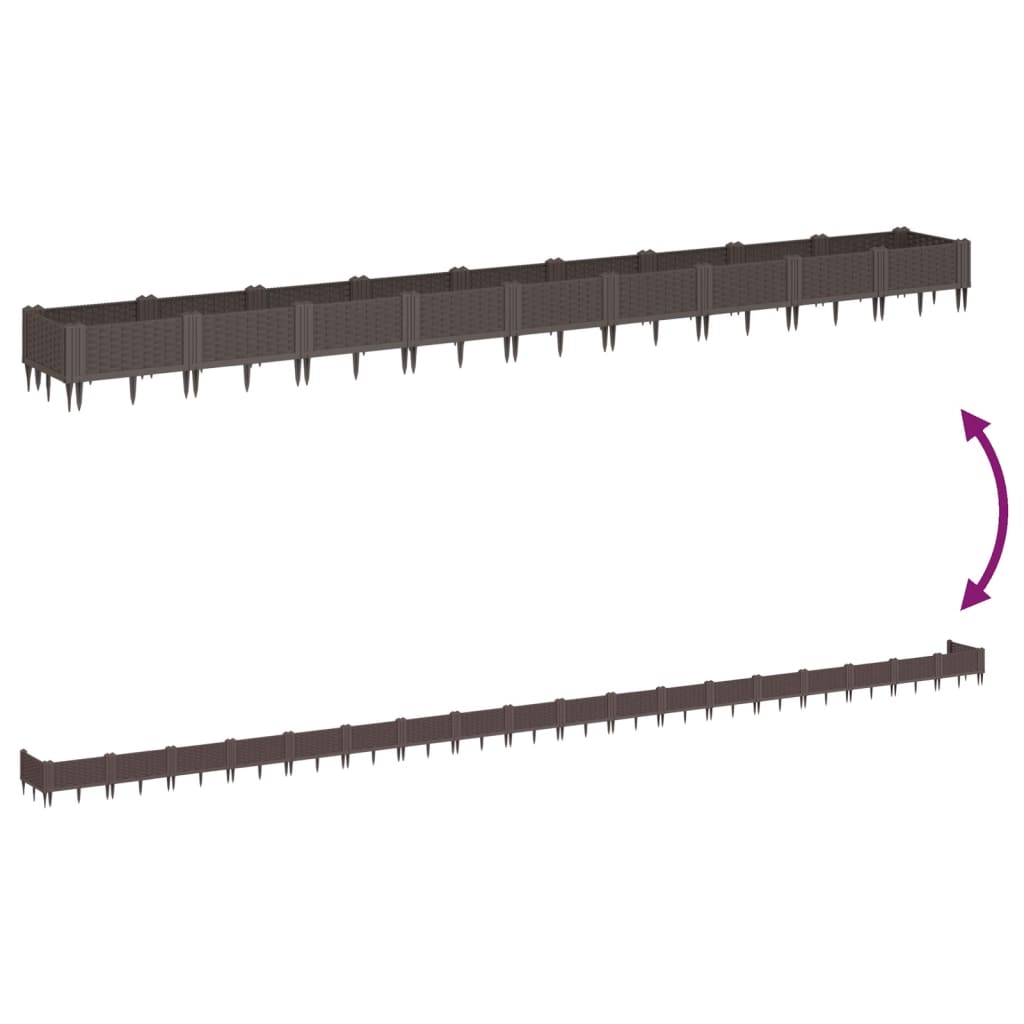vidaXL Jardinieră de grădină cu țăruși, maro, 362,5x42,5x28,5 cm, PP vidaXL Jardinieră de grădină cu țăruși, maro, 362,5x42,5x28,5 cm, PP