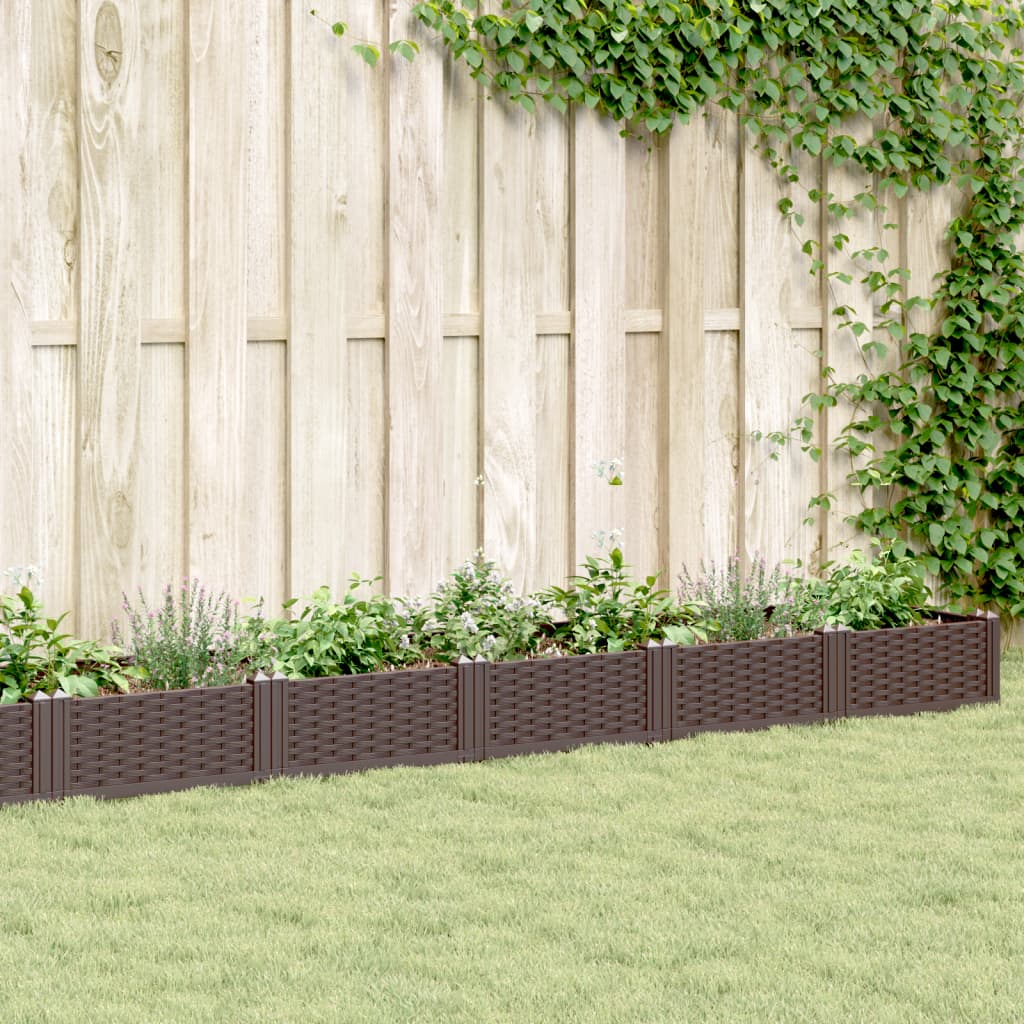 vidaXL Jardinieră de grădină cu țăruși, maro, 362,5x42,5x28,5 cm, PP vidaXL Jardinieră de grădină cu țăruși, maro, 362,5x42,5x28,5 cm, PP
