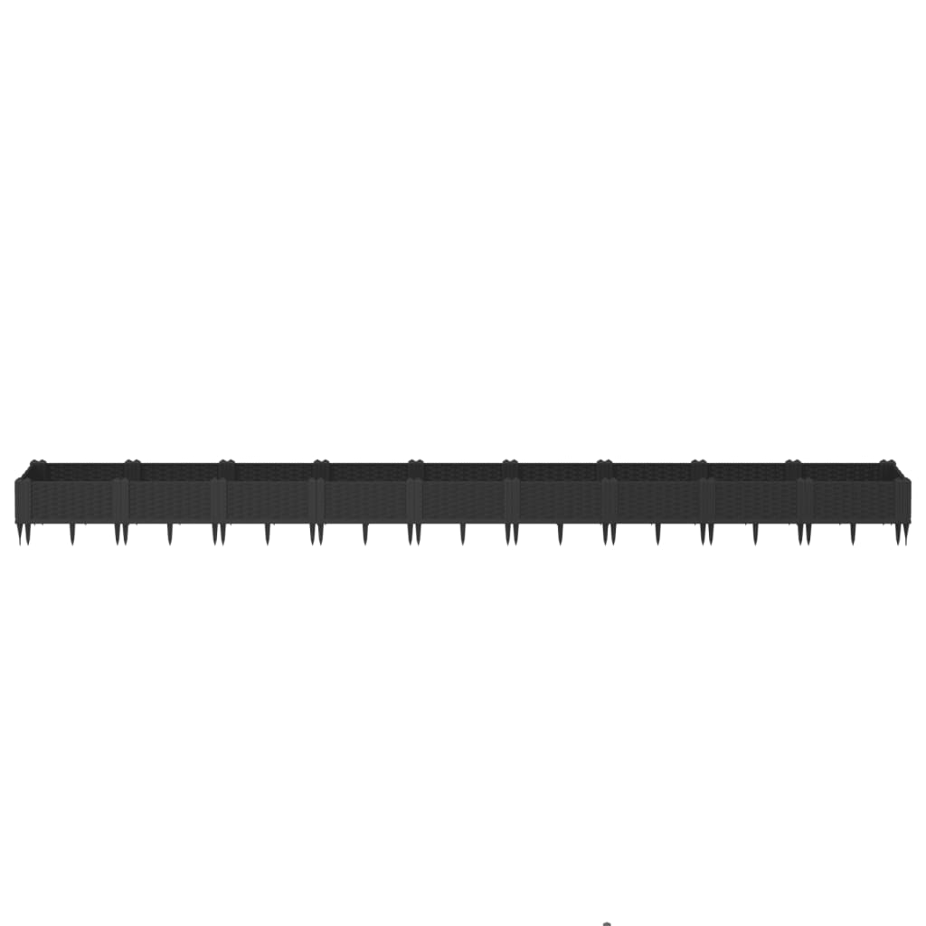 vidaXL Jardinieră de grădină cu țăruși, negru, 362,5x42,5x28,5 cm, PP