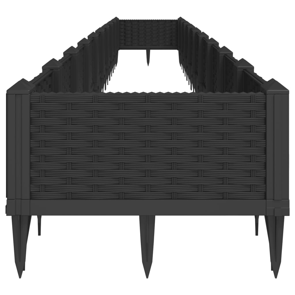 vidaXL Jardinieră de grădină cu țăruși, negru, 362,5x42,5x28,5 cm, PP