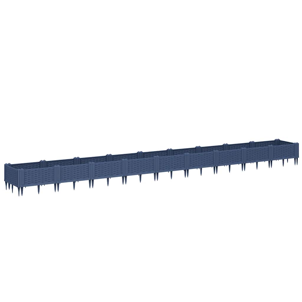 vidaXL Jardinieră de grădină cu țăruși, albastru gri, 362,5x42,5x28,5 cm, PP