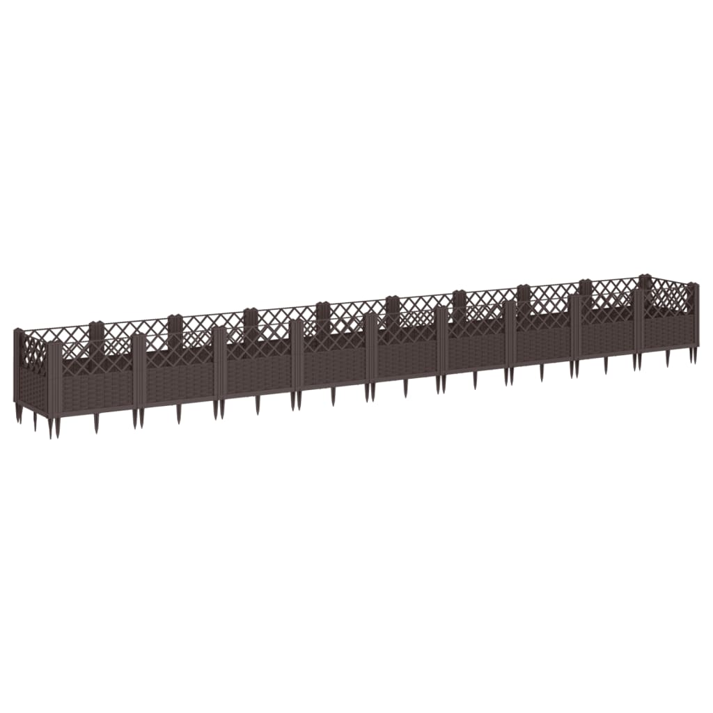 vidaXL Jardinieră de grădină cu țăruși, maro, 363,5x43,5x43,5 cm, PP vidaXL Jardinieră de grădină cu țăruși, maro, 363,5x43,5x43,5 cm, PP