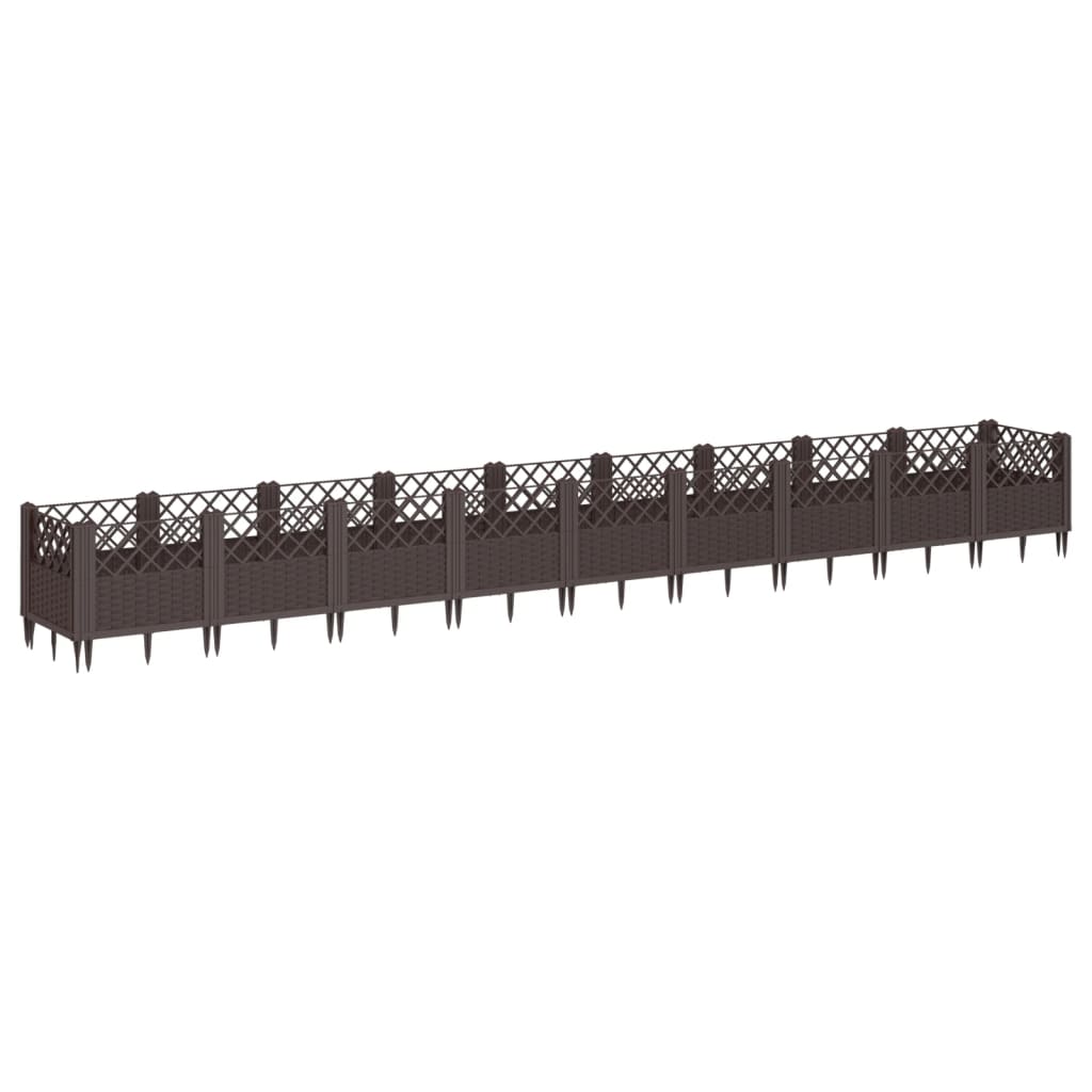 vidaXL Jardinieră de grădină cu țăruși, maro, 363,5x43,5x43,5 cm, PP vidaXL Jardinieră de grădină cu țăruși, maro, 363,5x43,5x43,5 cm, PP