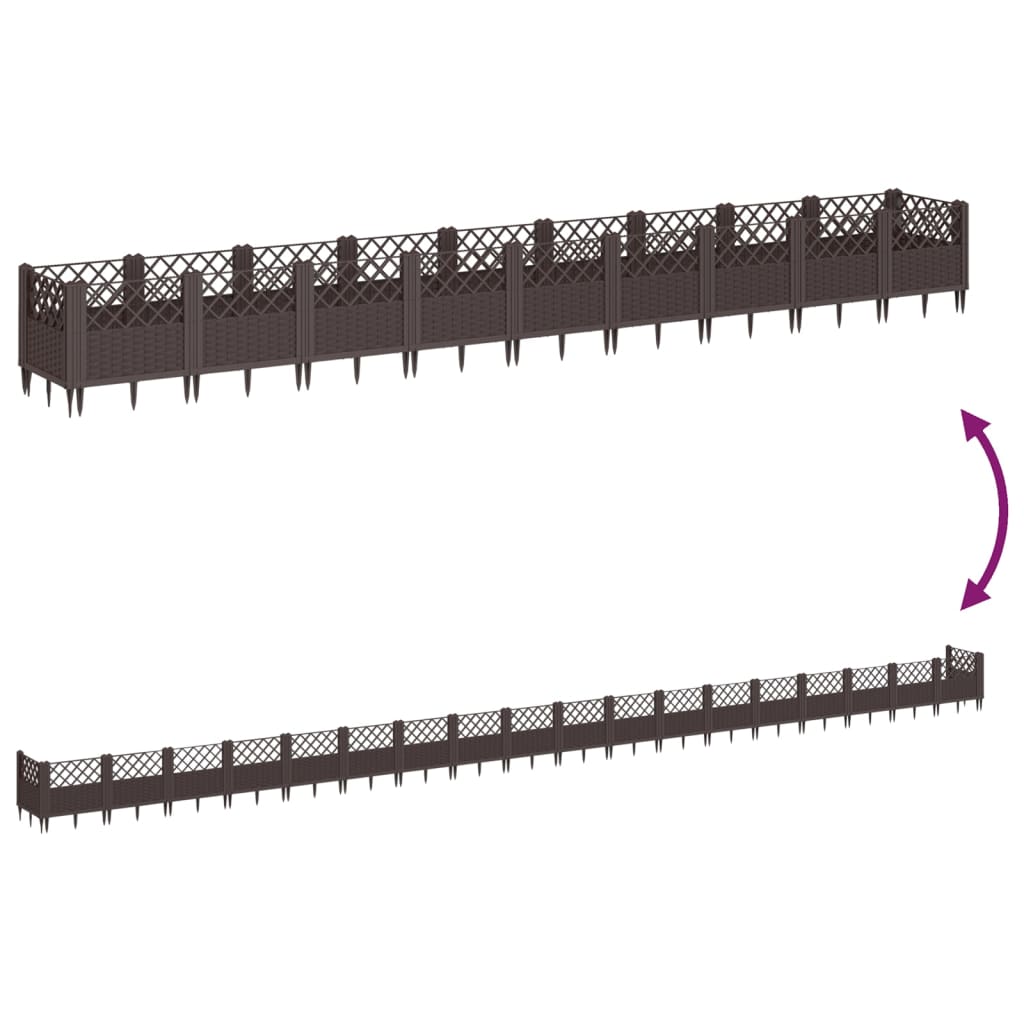 vidaXL Jardinieră de grădină cu țăruși, maro, 363,5x43,5x43,5 cm, PP vidaXL Jardinieră de grădină cu țăruși, maro, 363,5x43,5x43,5 cm, PP