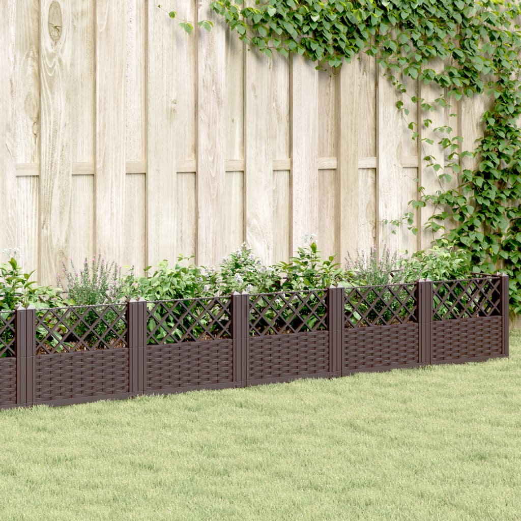 vidaXL Jardinieră de grădină cu țăruși, maro, 363,5x43,5x43,5 cm, PP vidaXL Jardinieră de grădină cu țăruși, maro, 363,5x43,5x43,5 cm, PP