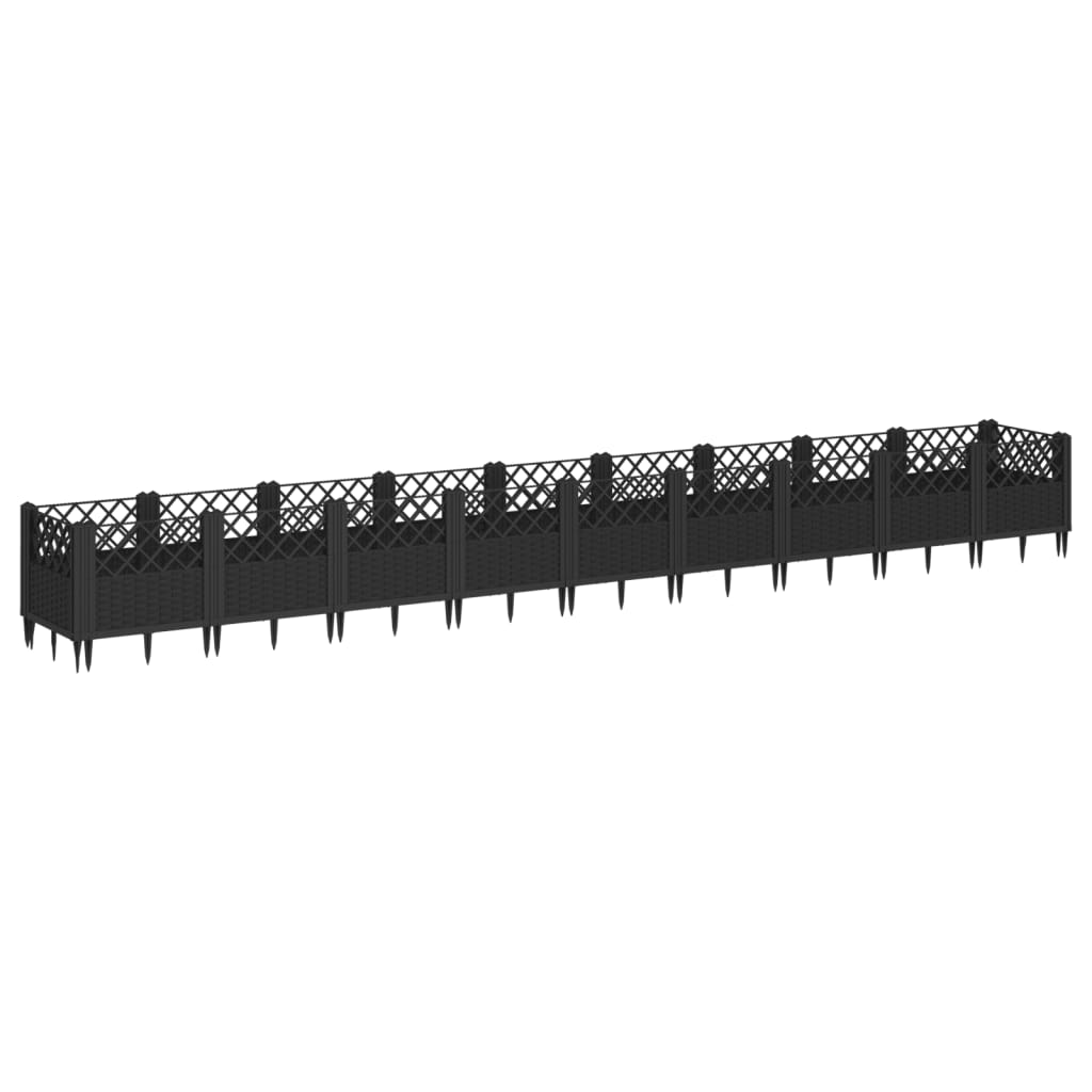 vidaXL Jardinieră de grădină cu țăruși, negru, 363,5x43,5x43,5 cm, PP vidaXL Jardinieră de grădină cu țăruși, negru, 363,5x43,5x43,5 cm, PP