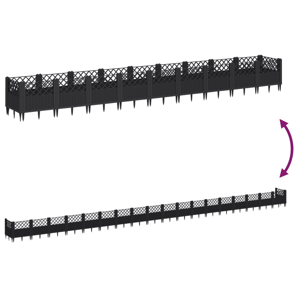 vidaXL Jardinieră de grădină cu țăruși, negru, 363,5x43,5x43,5 cm, PP vidaXL Jardinieră de grădină cu țăruși, negru, 363,5x43,5x43,5 cm, PP