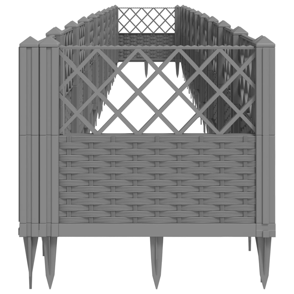 vidaXL Jardinieră grădină cu țăruși gri deschis 363,5x43,5x43,5 cm, PP