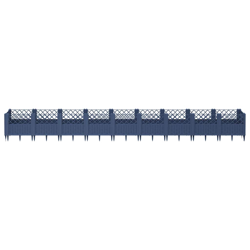 vidaXL Jardinieră de grădină cu țăruși, albastru gri, 363,5x43,5x43,5 cm, PP
