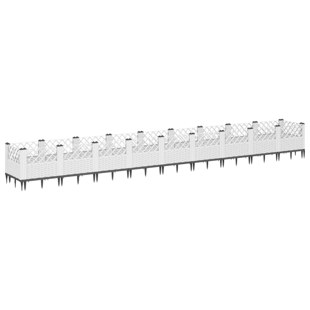 vidaXL Jardinieră de grădină cu țăruși, alb, 363,5x43,5x43,5 cm, PP vidaXL Jardinieră de grădină cu țăruși, alb, 363,5x43,5x43,5 cm, PP