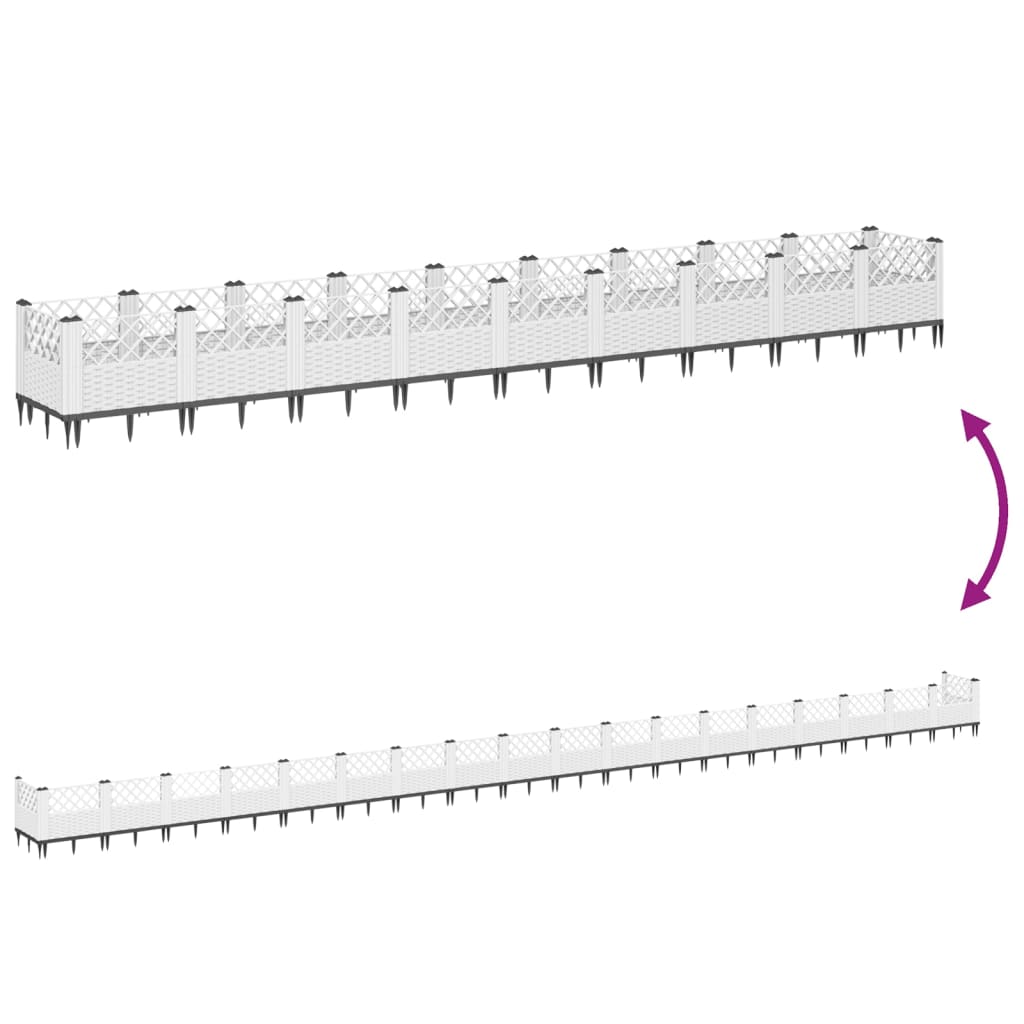 vidaXL Jardinieră de grădină cu țăruși, alb, 363,5x43,5x43,5 cm, PP vidaXL Jardinieră de grădină cu țăruși, alb, 363,5x43,5x43,5 cm, PP