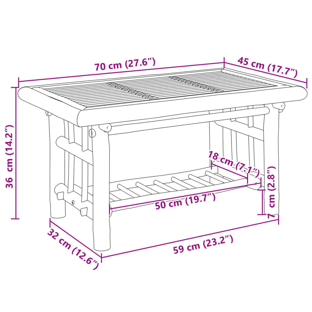 vidaXL Măsuță de cafea, 70x45x36 cm, bambus vidaXL Măsuță de cafea, 70x45x36 cm, bambus