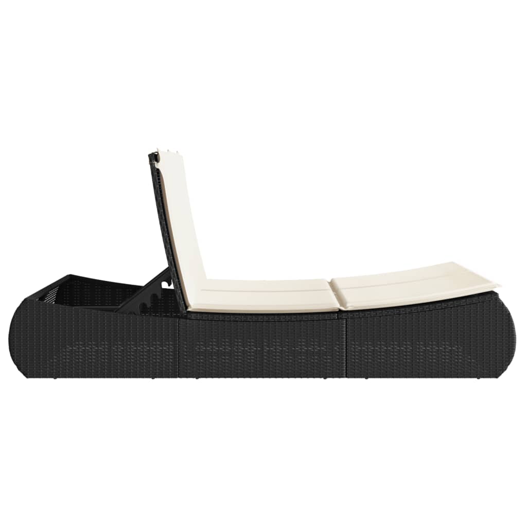 vidaXL Șezlong dublu cu perne, negru, poliratan vidaXL Șezlong dublu cu perne, negru, poliratan