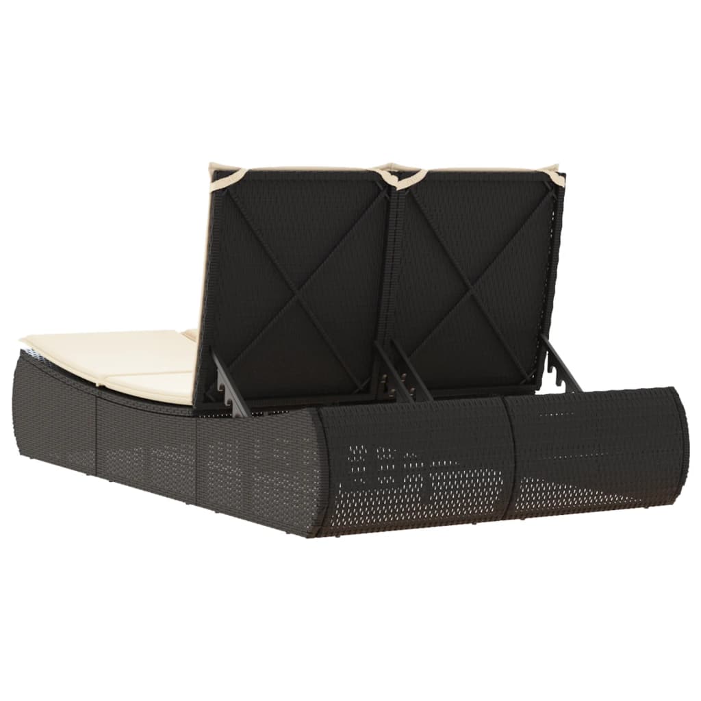 vidaXL Șezlong dublu cu perne, negru, poliratan vidaXL Șezlong dublu cu perne, negru, poliratan