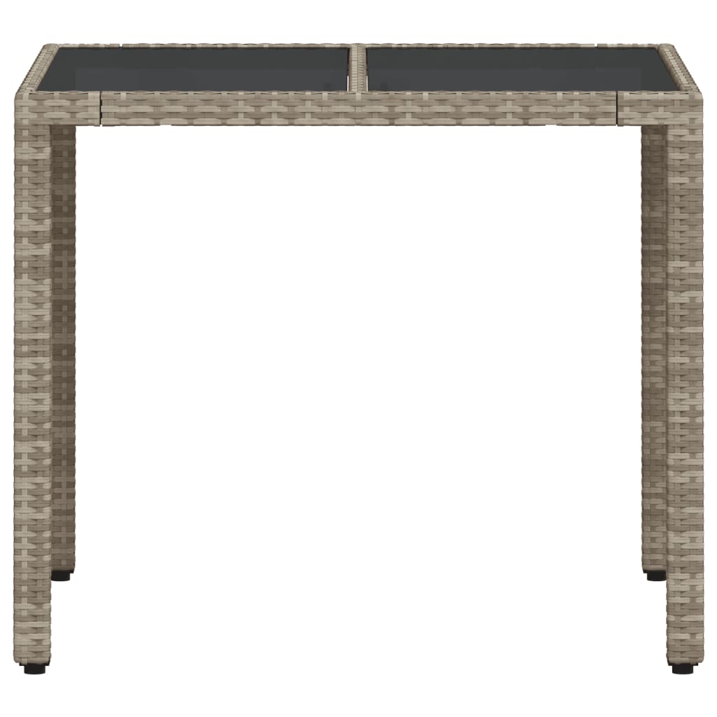 vidaXL Masă de grădină cu blat din sticlă, gri, 90x90x75 cm, poliratan vidaXL Masă de grădină cu blat din sticlă, gri, 90x90x75 cm, poliratan
