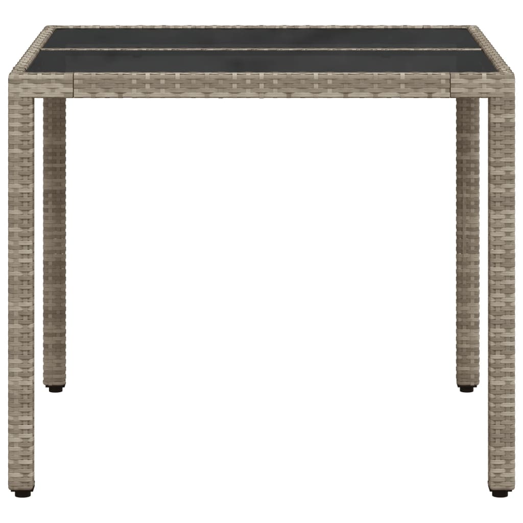 vidaXL Masă de grădină cu blat din sticlă, gri, 90x90x75 cm, poliratan vidaXL Masă de grădină cu blat din sticlă, gri, 90x90x75 cm, poliratan
