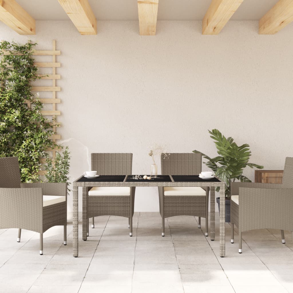 vidaXL Masă grădină blat din sticlă gri deschis 150x90x75 cm poliratan